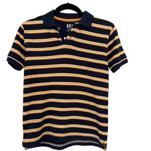 Gap Blue Gold Stripes 100% Cotton Polo Golf Shirt Size Kids Medium (8) EUC